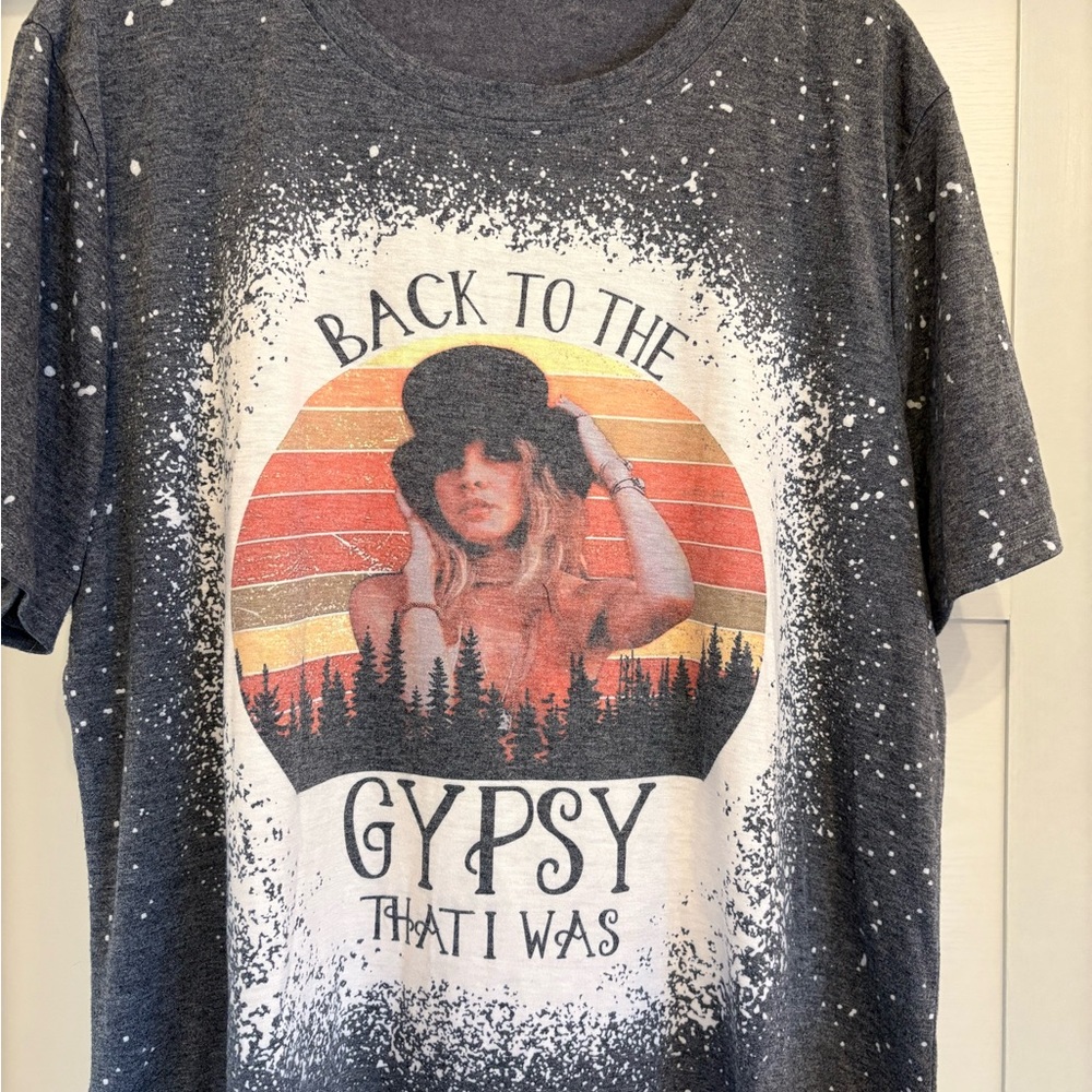 Back to the Gypsy Graphic Tee - Charcoal with Sunset Print